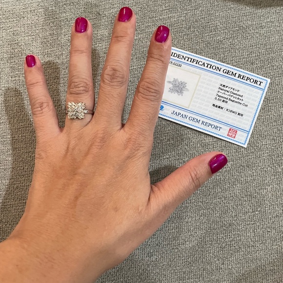 K18 18k Real Gold Japan Natural Diamonds baguette ring WG with certificate - Picture 7 of 11